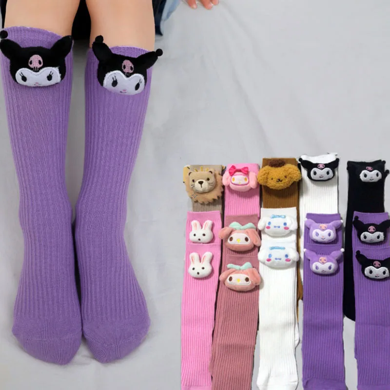

Anime Sanrio Kuromi My Melody Cinnamoroll Socks for Children's Girls Cartoon Kawaii Korean Style Mid-Tube Trendy Student Socks