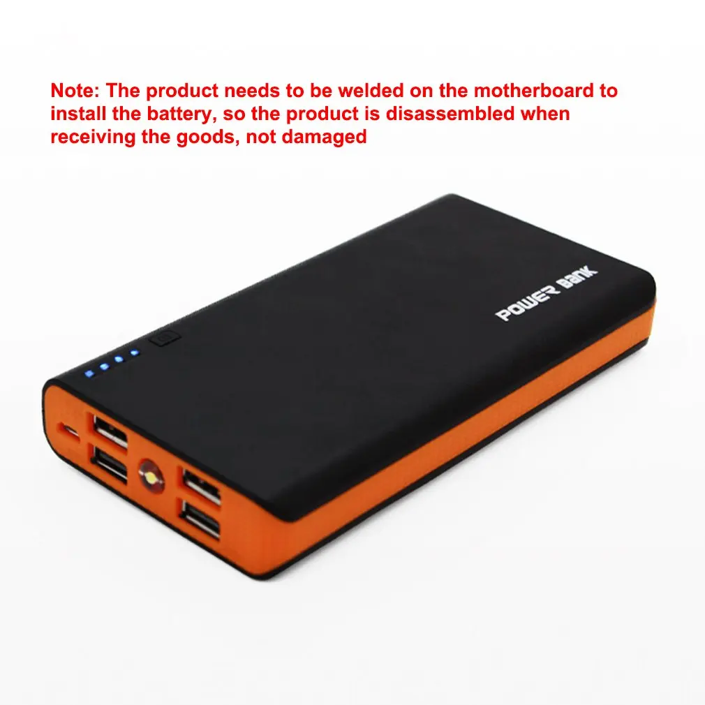 Mobile Power Bank Shell with LED Flashlight 4 USB Ports 5V 2A Power Bank Charger Case DIY Kits