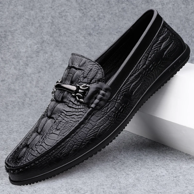

Genuine Leather Slip on Mens Loafers Crocodile Pattern Casual Shoes Designer Mocasines Hot Sale Man Driving Shoes Walking Flats