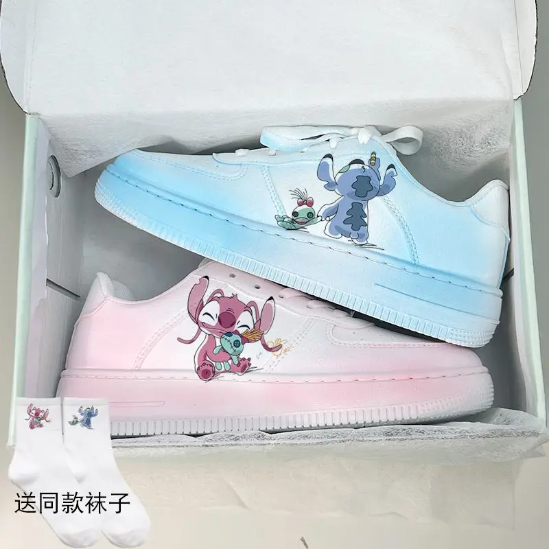 Disney Lilo & Stitch Print Sport Shoes 2023 New Couple White Shoes Fashion Tennis Shoes Casual Sneakers Kids Shoes Size 35-44