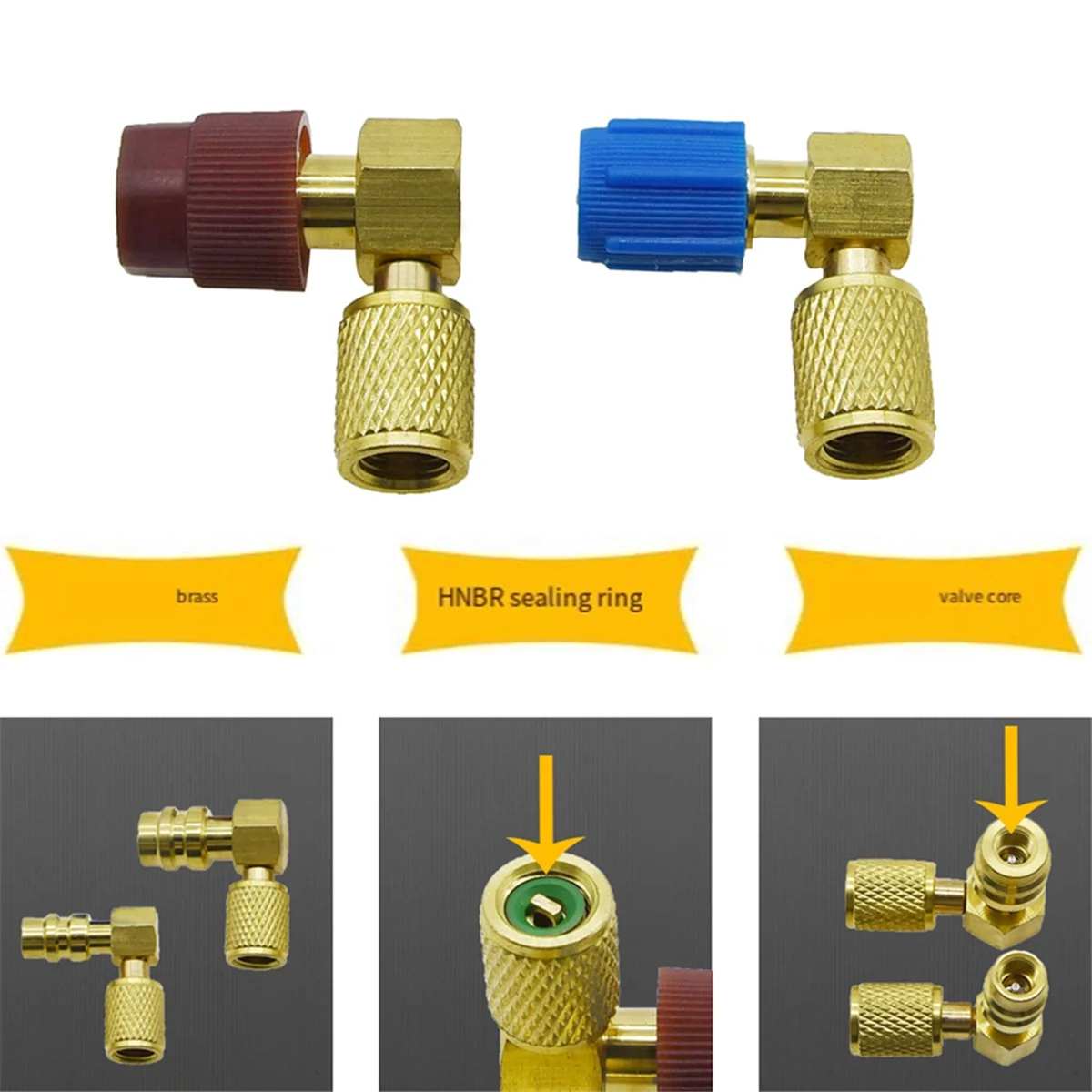 A78E-2PCS A/C 충전 어댑터는 R12 포트를 R134a 빠른 연결 해제 개조 커넥터 90도로 변환합니다.