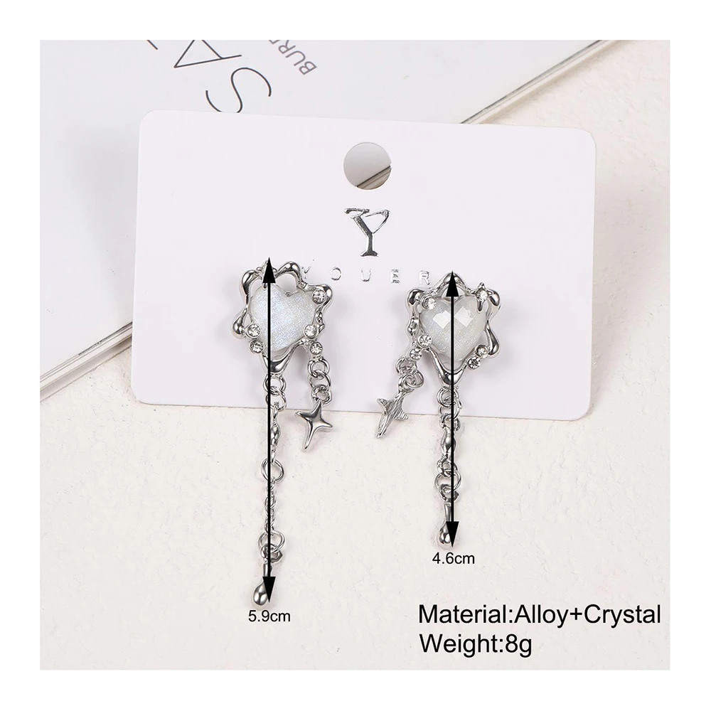 Irregular Heart Tassel Star Earrings Gothic Personality Y2K Drop Earrings Accessories Trendy Jewelry Gifts For Girl Women