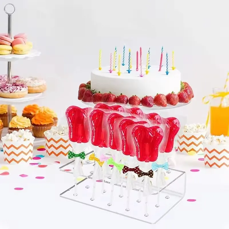 12/15 Hole Cake Lollipop Holder Display Stand Acrylic Clear Durable Candy For Wedding Party Birthday Dessert Placement Stand