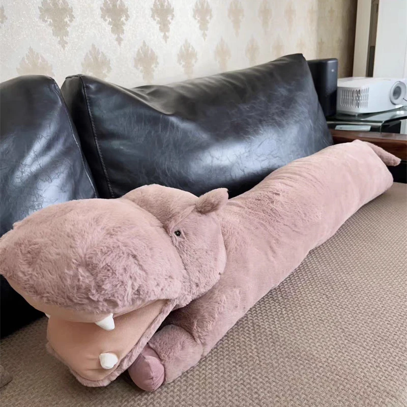 1pc 115CM Simulation Hippo Sleeping Long Pillows Plush Toys Stuffed Animal Doll Bed Room Decor Lovers Creative Gifts