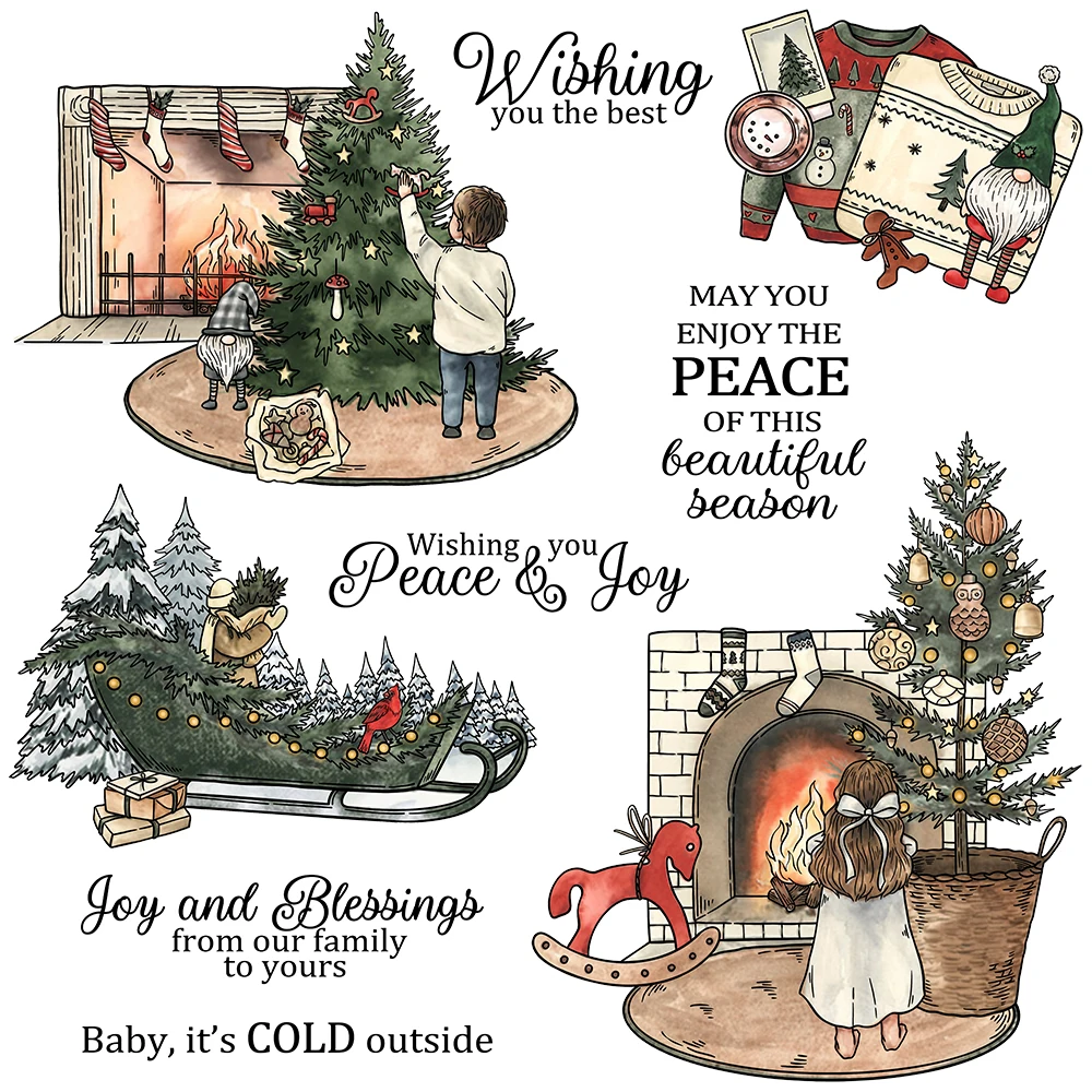 Mangocraft Winter House Christmas Tree Cutting Dies Clear Stamp DIY Scrapbooking Metal Dies Silicone Stamp For Cards Album Decor