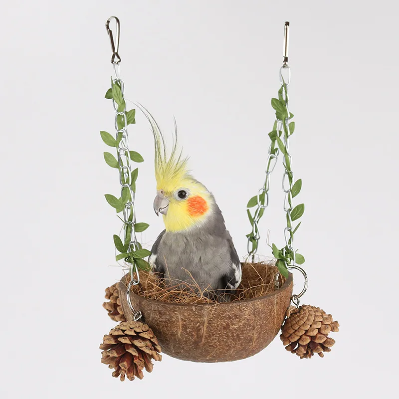 Bird House Bird Toys Bird Sleeping Bed Coconut Bird Nest Hanging Bird House For Cage Swing Toy With Chewing Toy Parrots Hanging Bed Breeding Nesting