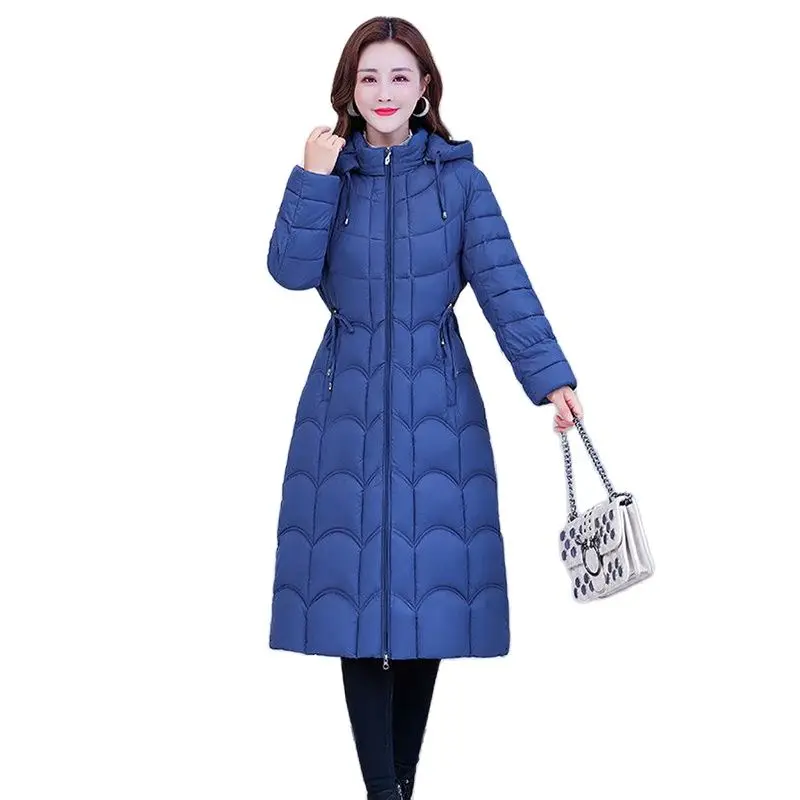 Middle-aged And Elderly Light Eiderdown Cotton-padded Jacket Women's Long Over-the-knee Slim Laige-size Cotton-padded Coat Tide