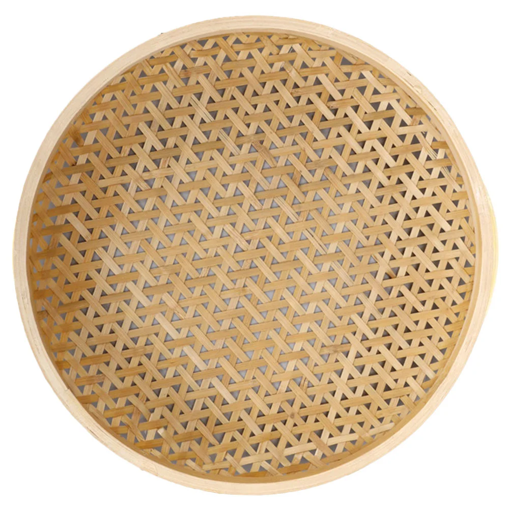 Bamboo Woven Basket Snack Plate Storage (large Size) Shallow Wicker Tray Fruit Round