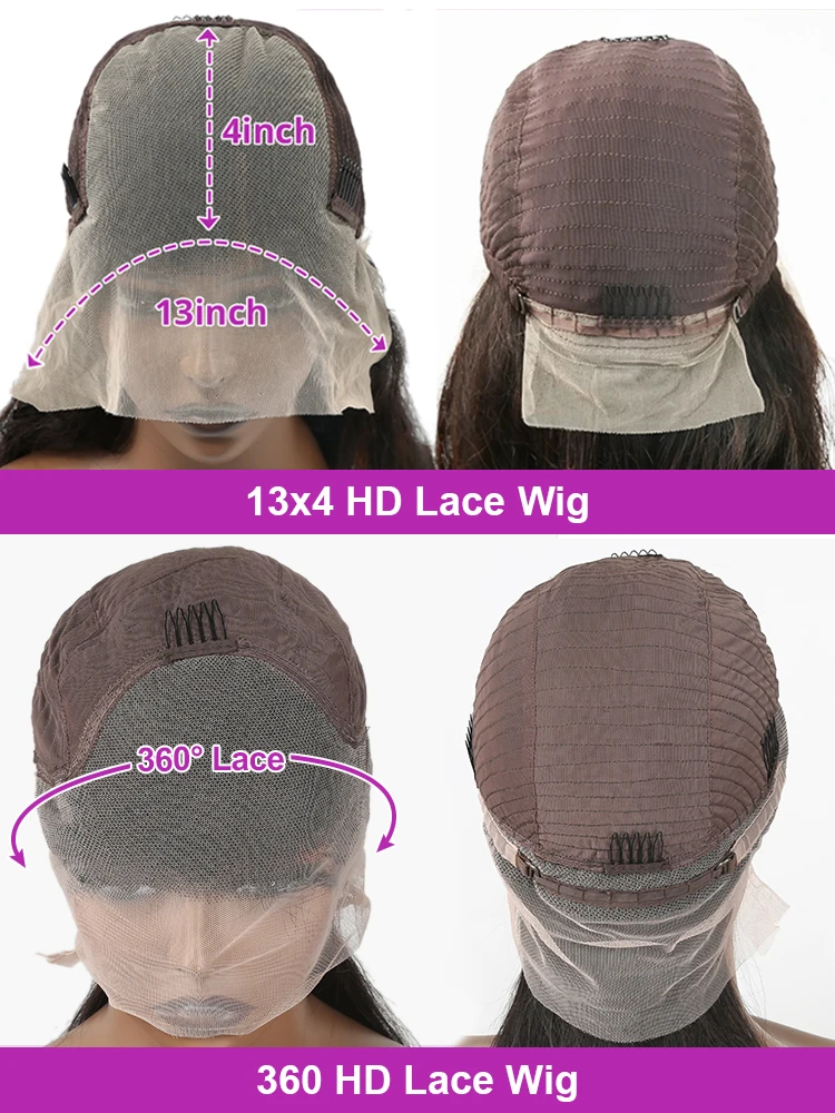 360 Full Lace Human Hair Wig Bone Straight Lace Front Wig 13x4 HD Transparent Lace Frontal Wig For Women Preplucked 250% Density 6