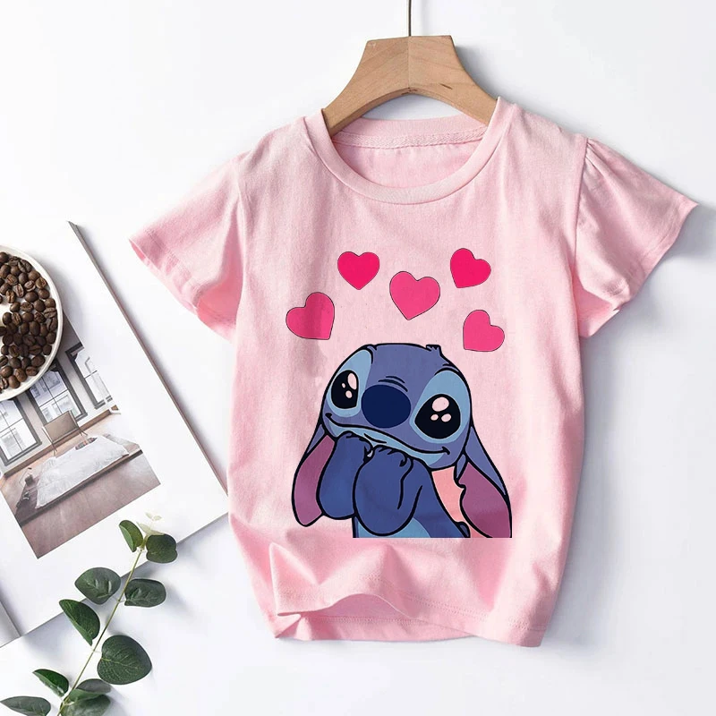 Kawaii Lilo Stitch Cartoon T Shirt Bambini Bambini Stitch Cute Manga T-Shirt Y2K Graphic Tshirt Girl Boy Top Tees Lilo E Stitch