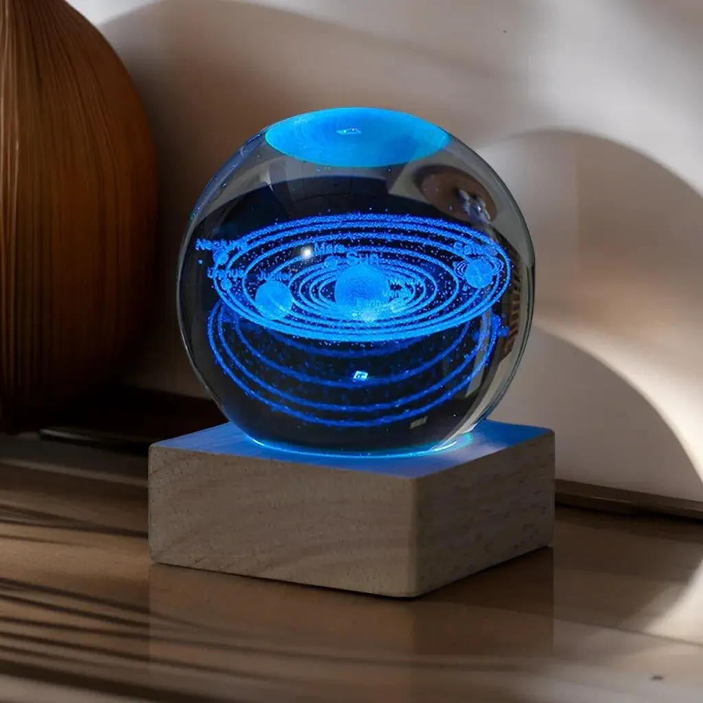 1pc Bedside Lamp Solar Theme Cosmos Series Crystal Ball Night Lights Milky Way Moon Small Ornaments Desk Creative Gift crystal ball ornament