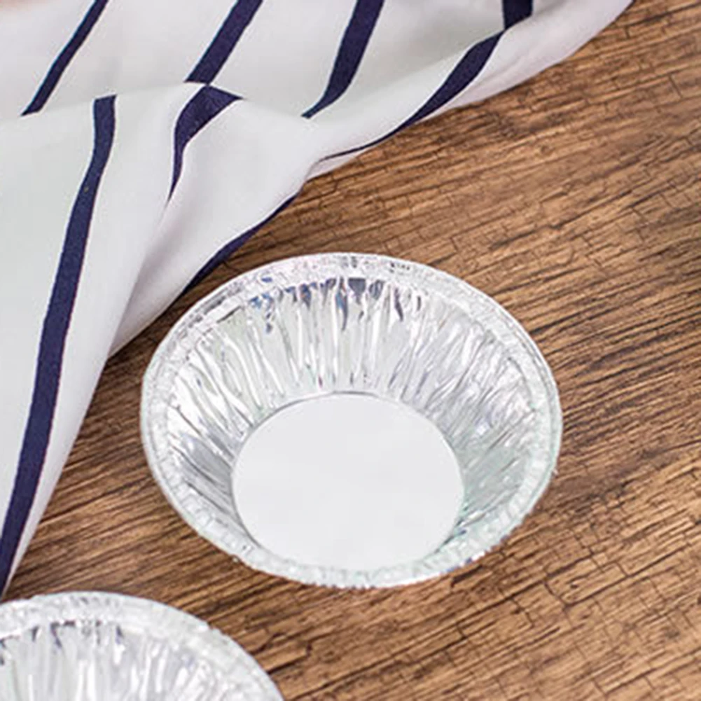 100pcs Disposable Tin Foil Egg Tart Molds Cupcake Pan Mould Disposable Tin Tart Plate Baking Round Base Set