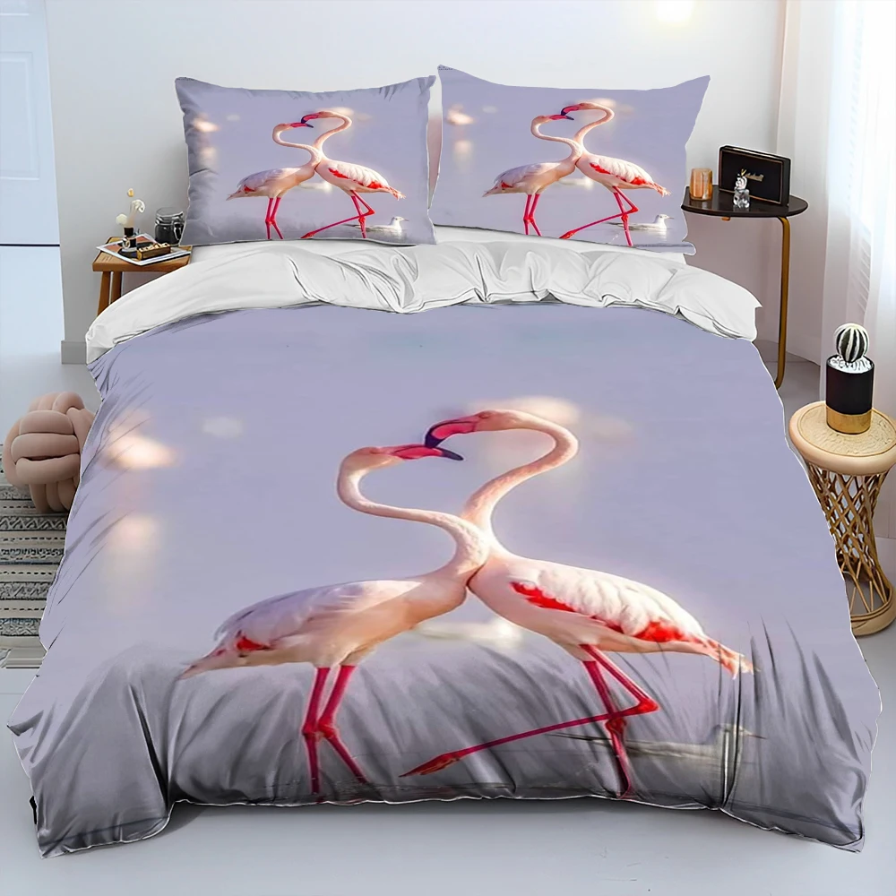 

Flamingo Bird Animal Comforter Bedding Set Luxury,Duvet Cover Bed Set Quilt Cover Pillowcase,King Queen Size Bedding Set Gift