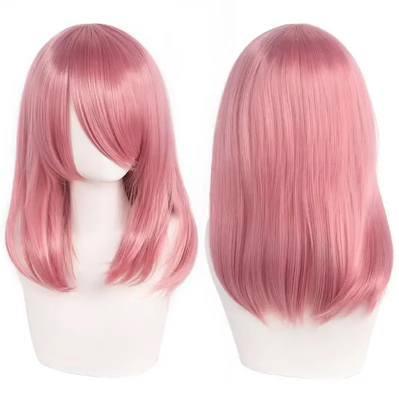 QQXCAIW Hochwertige 40 cm mittlere Cosplay-Perücke mit Pony, Schwarz, Blond, Rosa, Rot, Blau, Lila, hitzebeständige Kunsthaar-Perücken – Detail 13