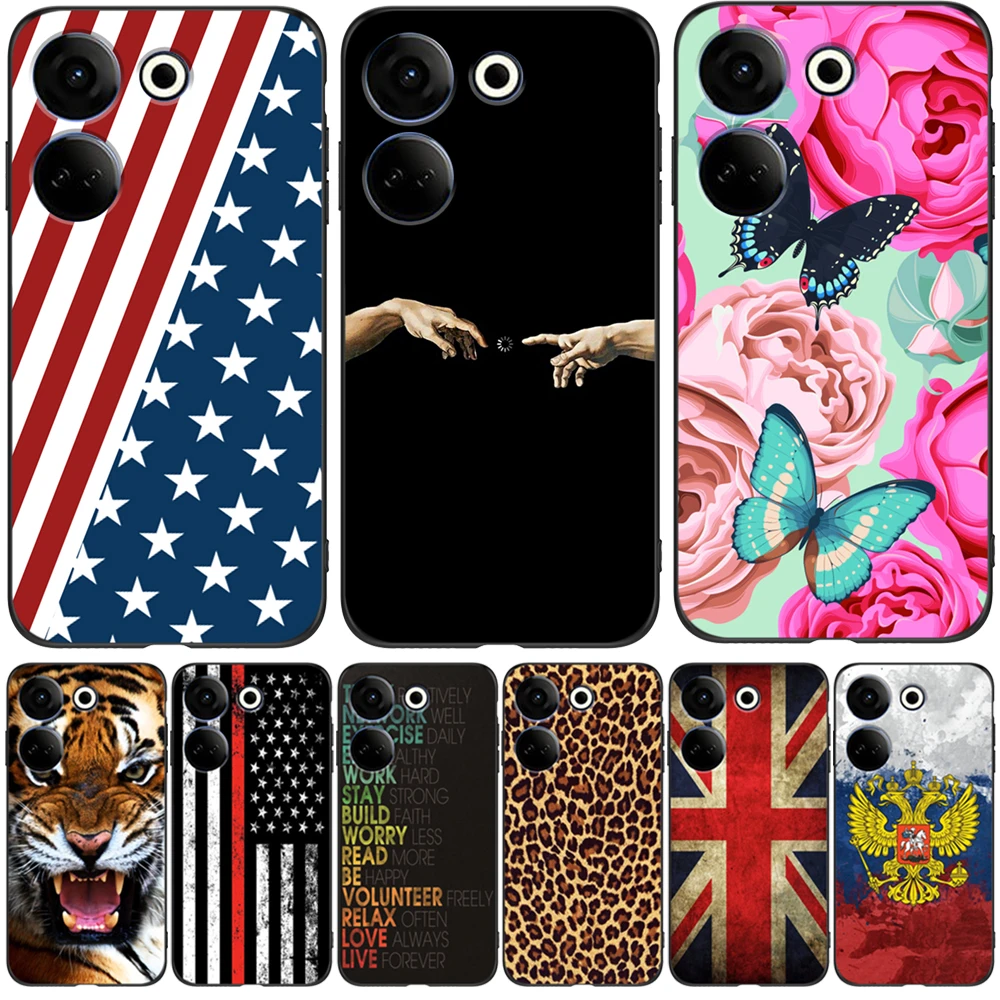 Custodia Per Tecno Camon 20 Pro 4G Cover Posteriore Per Telefono In Silicone Custodia In Tpu Nero Uk Usa Flag Skull Wolf