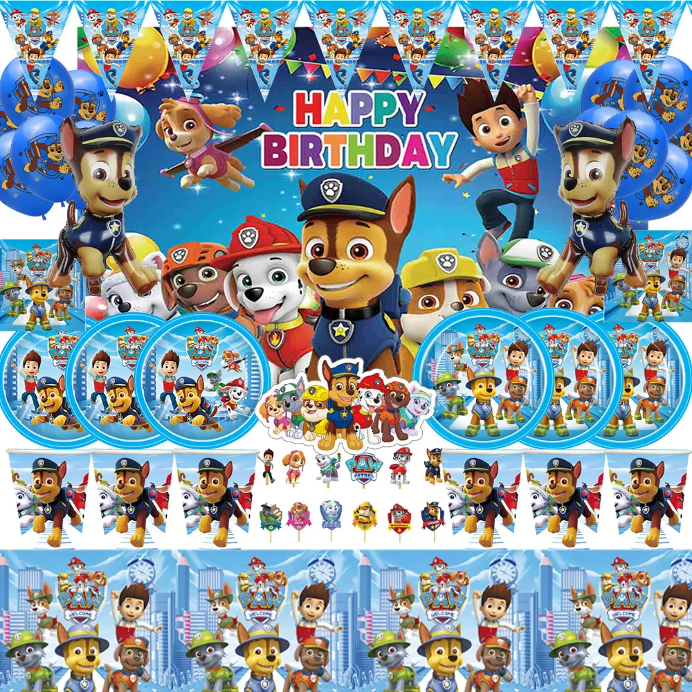 PAW Patrole Cartoon Children's Birthday Party Decoration Toy Gift For Girls Party Supplies Paper Tableware Ballon Sets Plate Cup gold marbling disposable tableware paper plate napkin cup adult happy birthday party decoration wedding paper tableware supplies