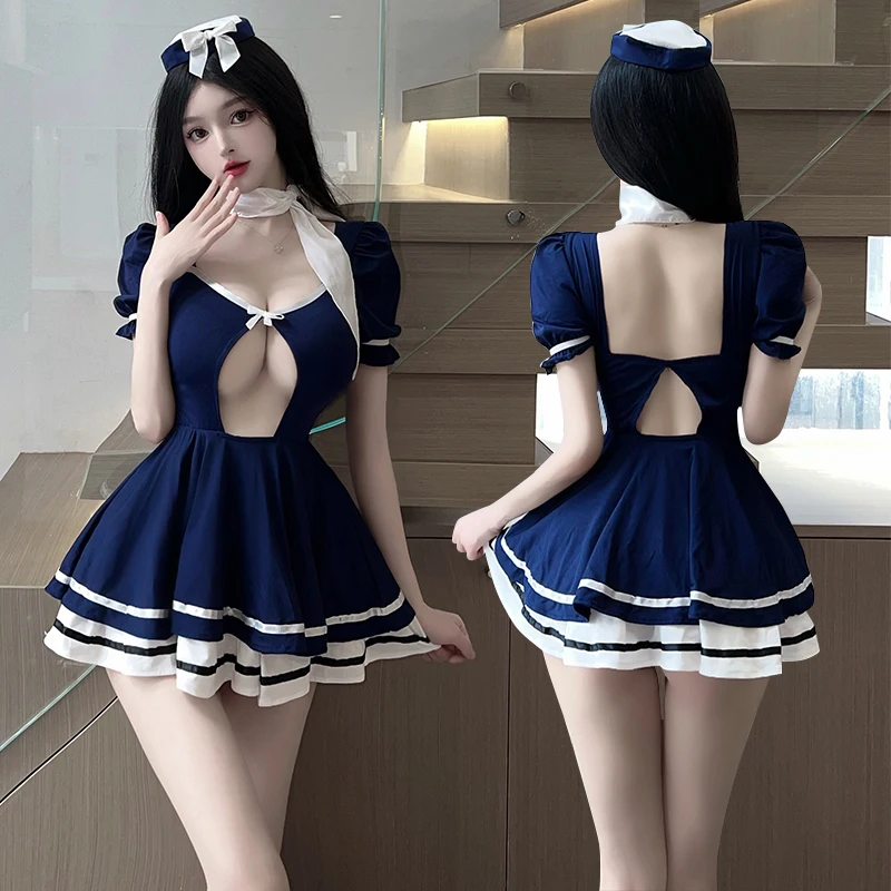 

Fun Lingerie Female Sexy Flight Attendant Uniform Temptation Hot Bed Combat Robe New No Take Off Set Passion Pure Desire Drips