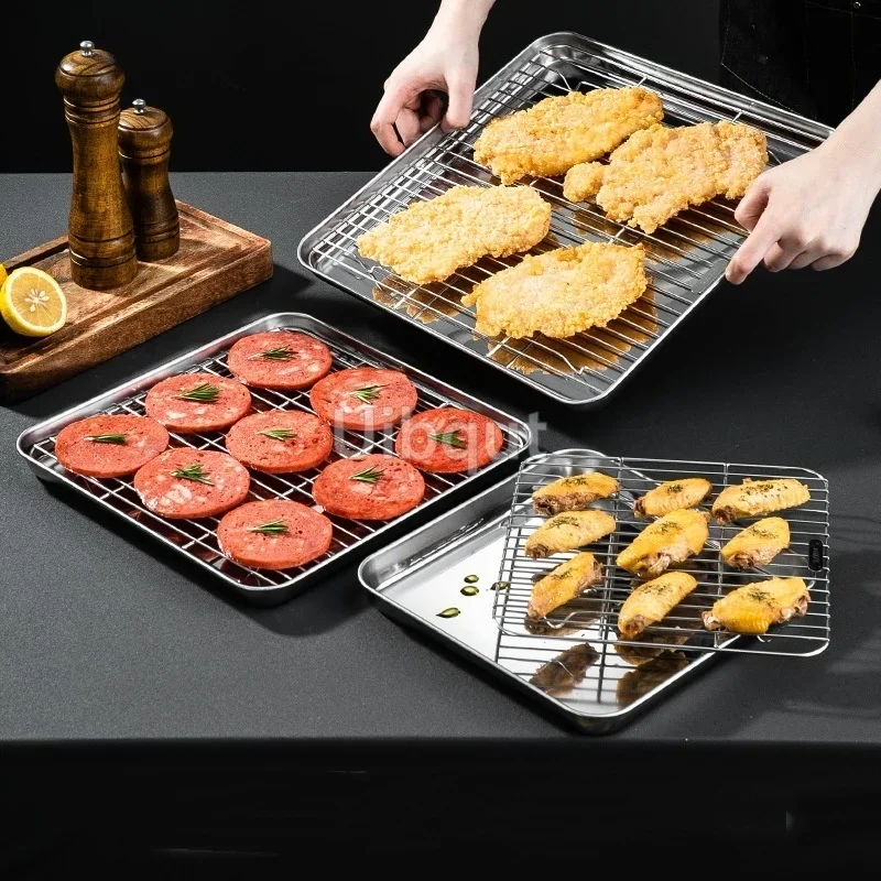 Gold Square Stainless Steel Food Service Tray plate Nonstick Bakeware Fruit Cookie Bread Plate Kitchen Storage Container Utensil