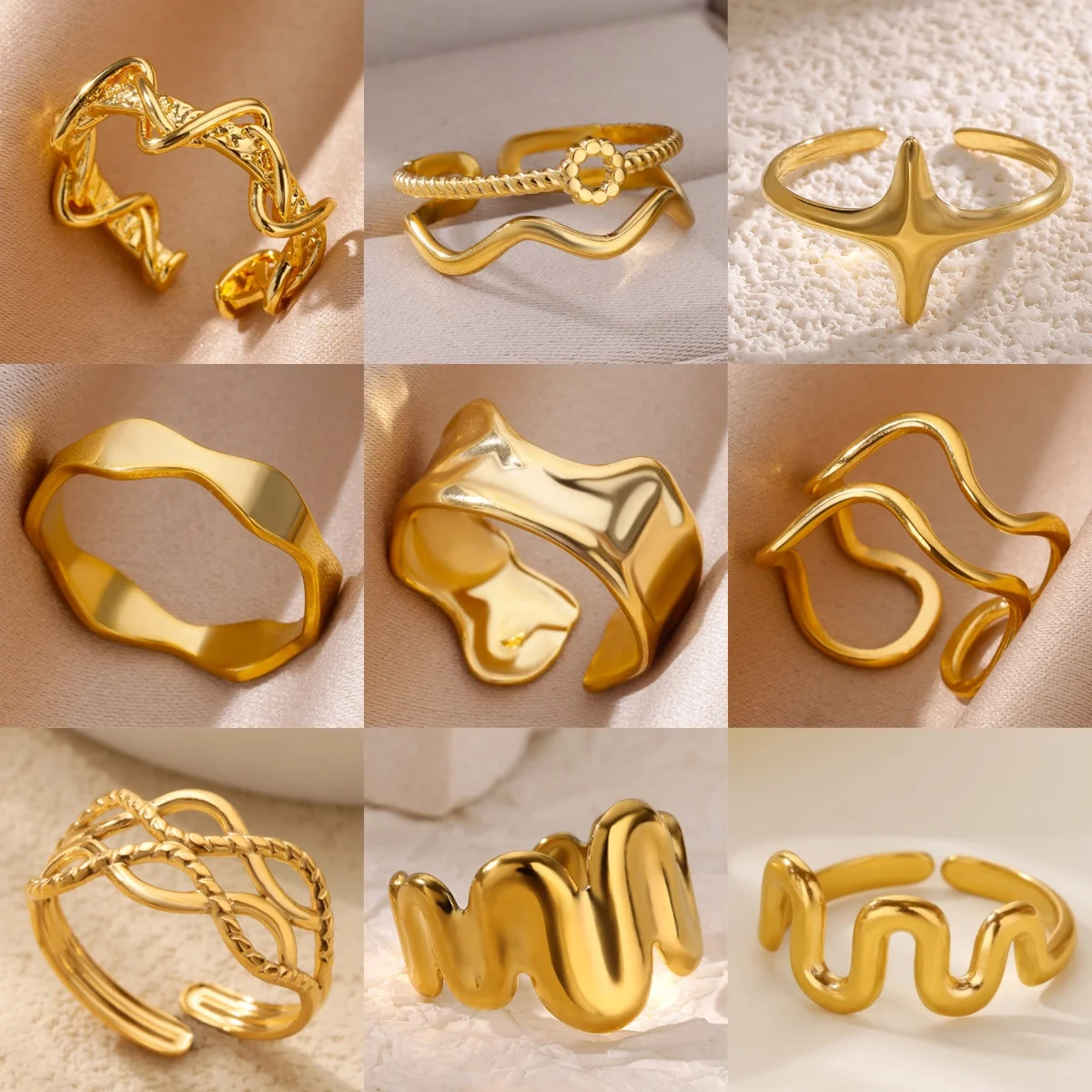 Stainless Steel Rings For Women Gold plating Adjustable Finger Rings