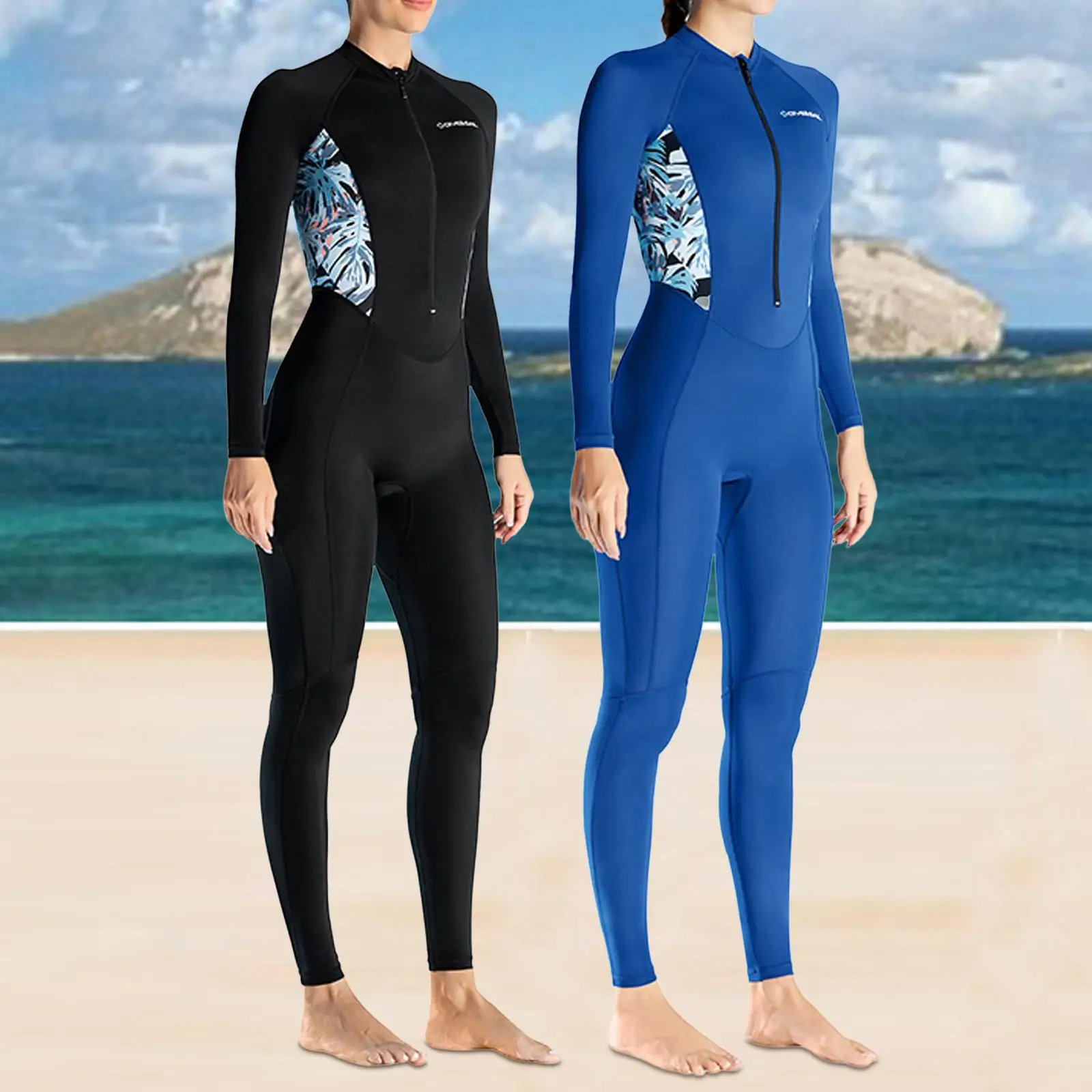 Adults Women Wetsuit Thin Dive Suit Quick Drying Front Zip Long Sleeve Jumpsuit Swimsuit Wet Suit for Kayaking, Free Diving