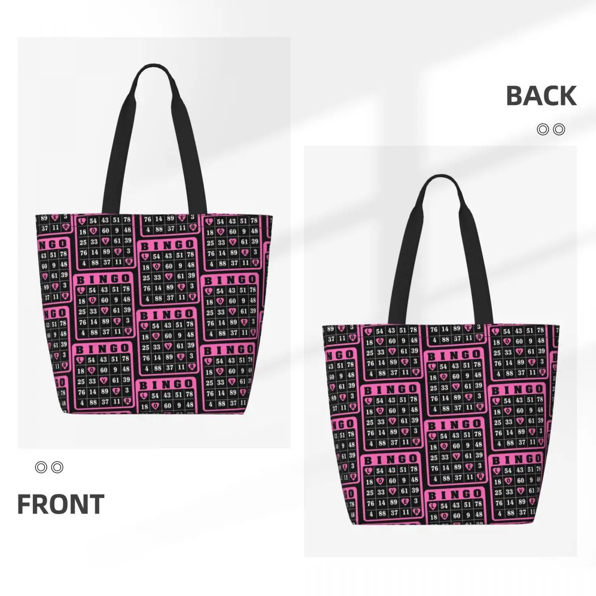 Recycling Bingo Lover Bingo Time Love Bingo Classic Pink Shopping Bag Canvas Shoulder Tote Bag Washable Grocery Shopper Bags