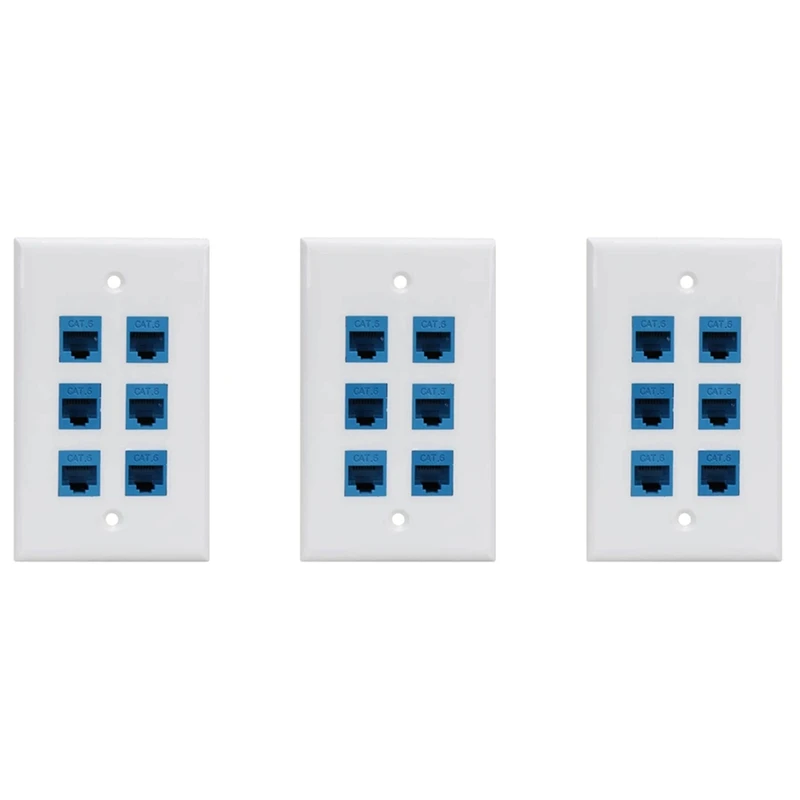 3X Cat 6 이더넷 벽 플레이트, 6 포트, 암컷 제거 가능, Cat7, 6, 6E, 5, 5E 와 호환