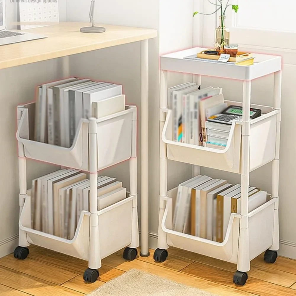 Bookshelf Storage Trolley Simple Kitchen Multi-Layer Movable Utility Cart Open Style Snack Organizer Shelf Bedroom Toy Shelves