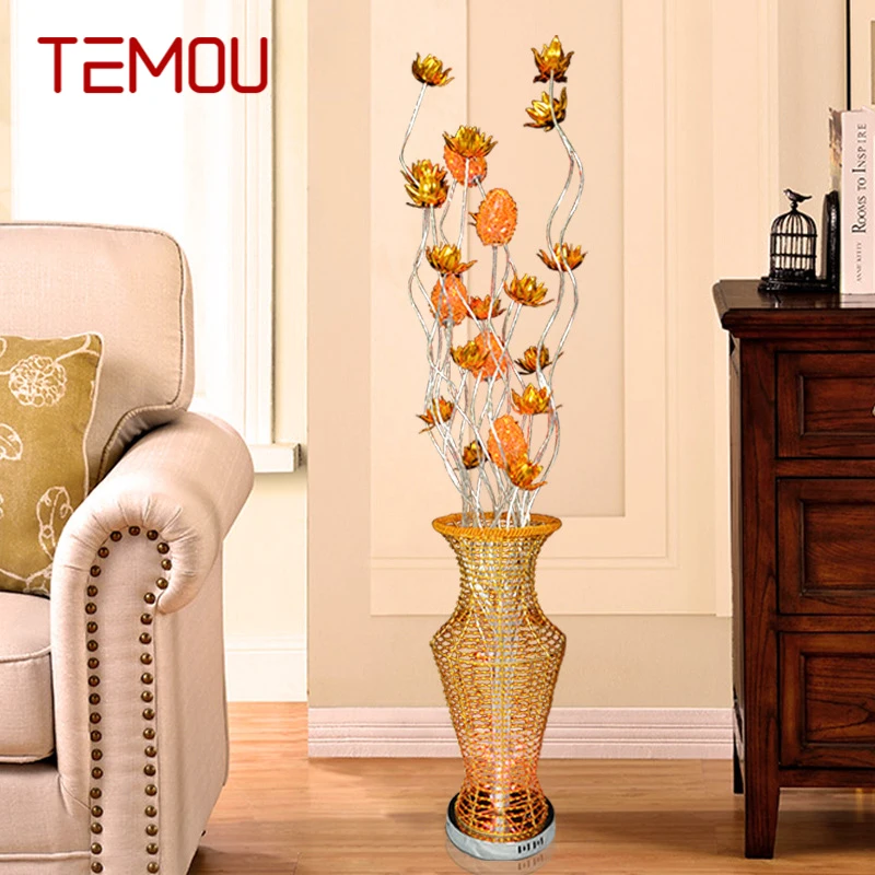 

TEMOU Nordic Golden Floor Lamp Modern Art Flower Iiving Room Sofa Bedroom Wedding LED Originality Decorative Standing Light
