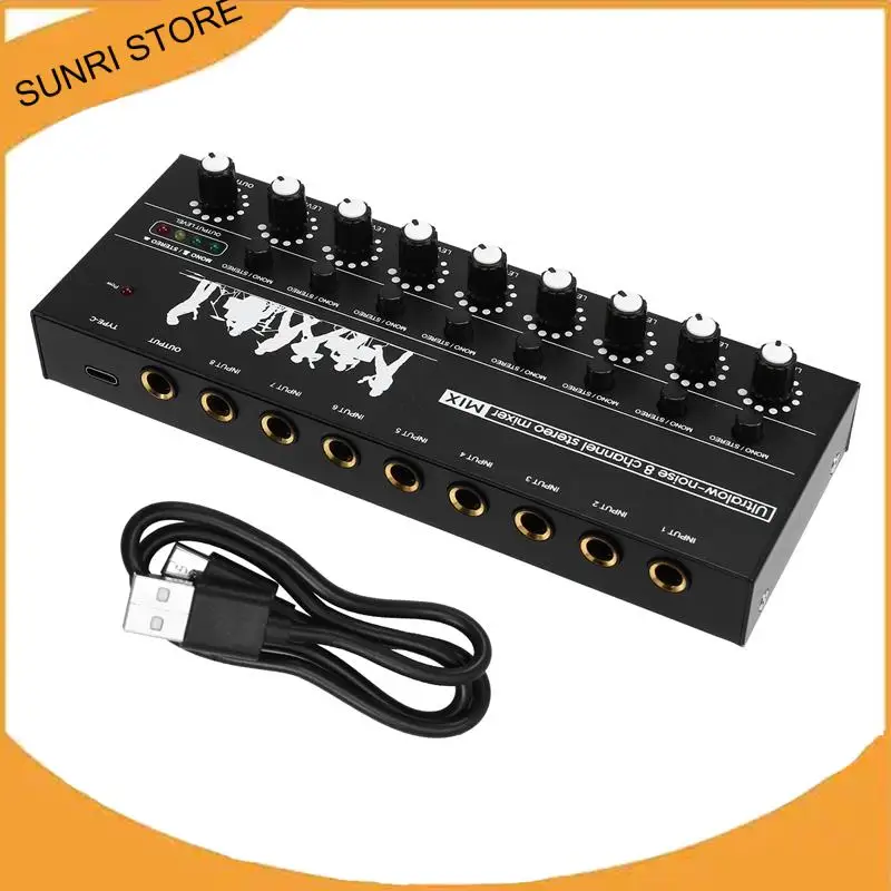 Professional 8-Channel Stereo Mixer Portable Sound Audio Mixer With Low-Noise Functionality For Recording Instruments