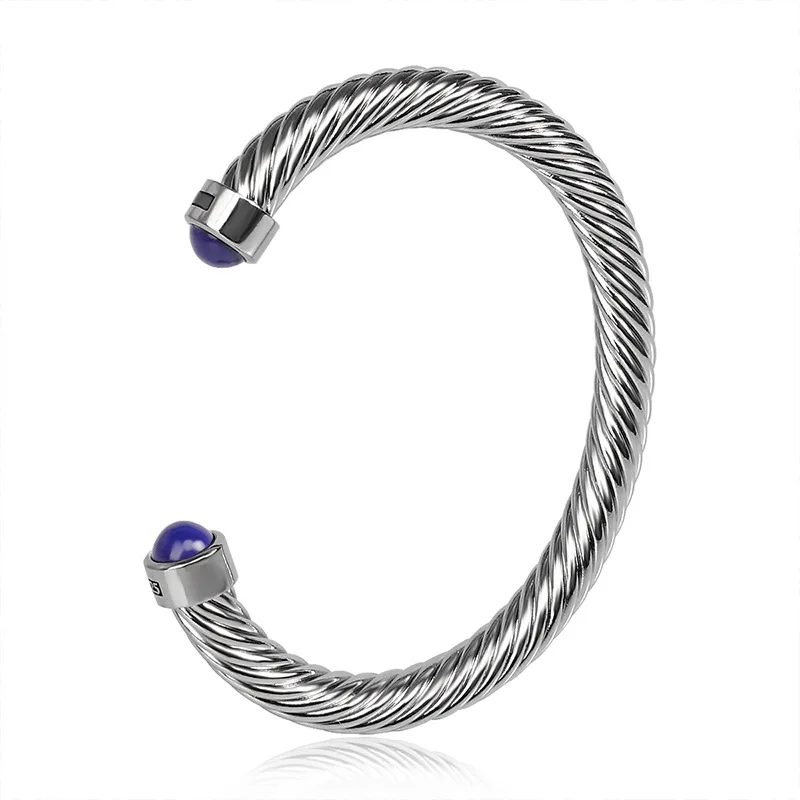 European and American Fashion Popular Lapis lazuli Cable Twisted Wire Open Bracelet