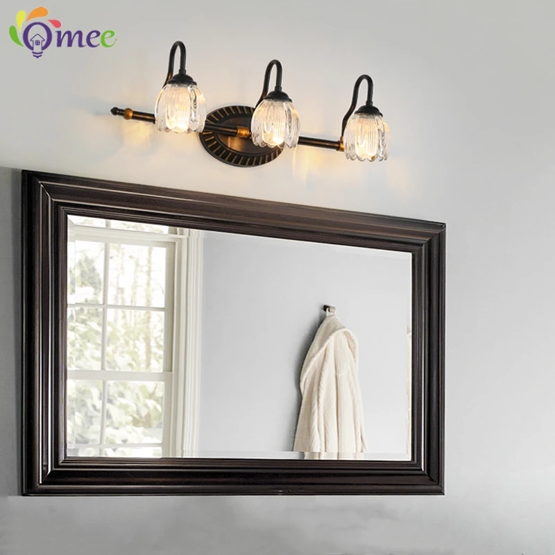 Modern Wall Light Fixture Black Led Wall Lamp Mirror 2heads LED 3Lights Picture Light Vintage Glass Bathroom Mirror Front  Light