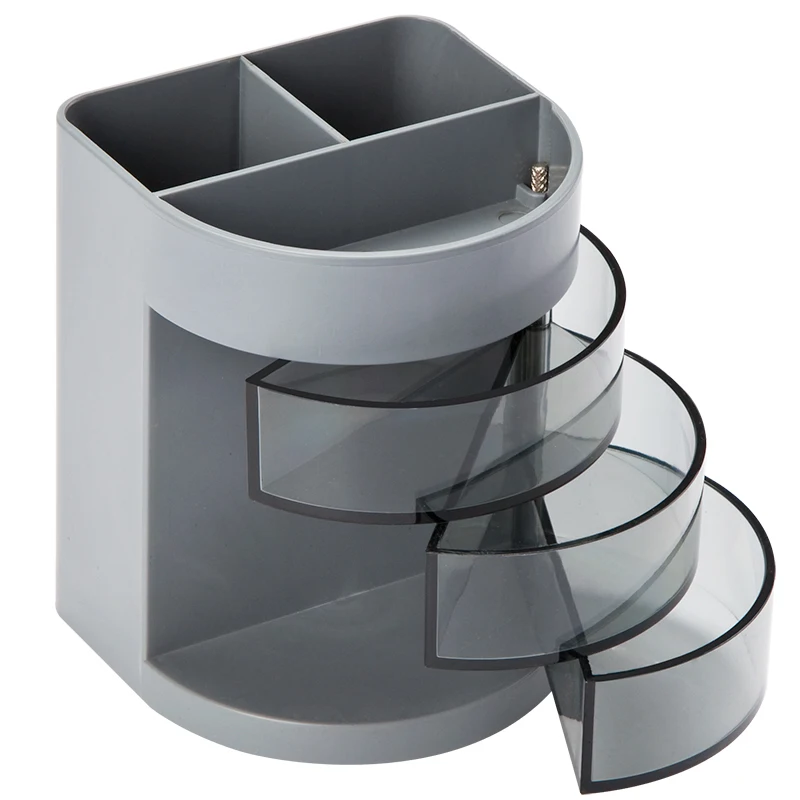 Pen Holder Pen and Brush Holder Desk Organizer Desk Storage Rack with 3 Rotatable Arc Drawers 1pc