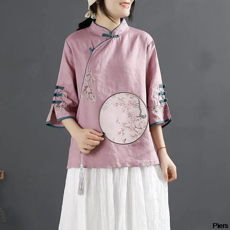 Chinese Style Traditional Blouse Chinese Print Tang Suit Han Suit Oriental Costume Embroidery Women Clothing Women Chinese Shirt Hanfu Jacket