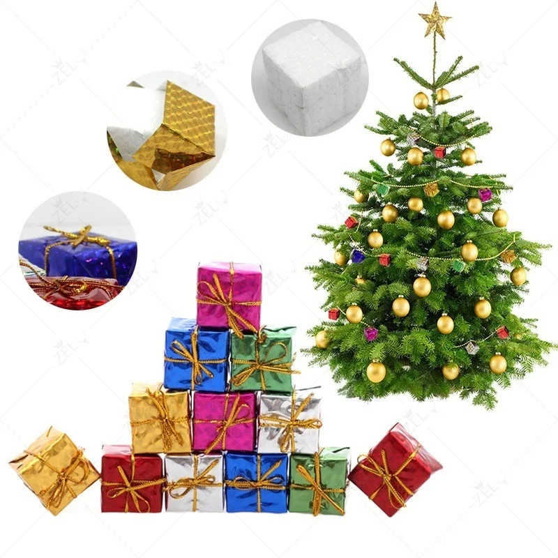 12/24pcs Mini Christmas Ornaments Foam Gift Box Xmas Tree Hanging Party Nice Decor Xmas Decoration Kids Play