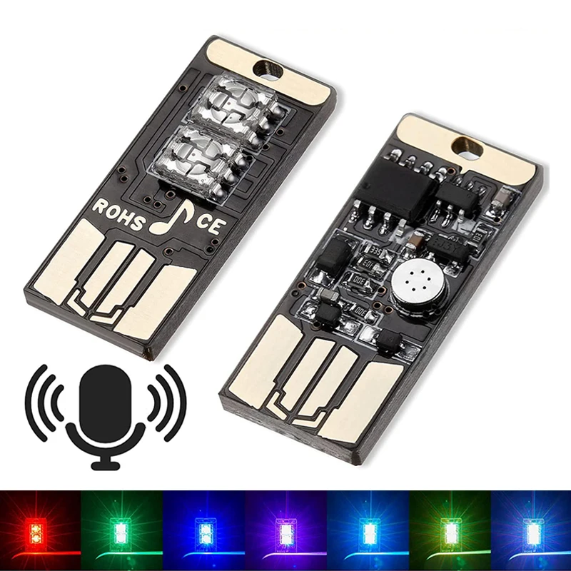  1 x Mini USB LED Bulb Car Interior Decorative Atmosphere Lights Sound Control Lighting Decoration Night Lamp 7 Color Disco Flash 