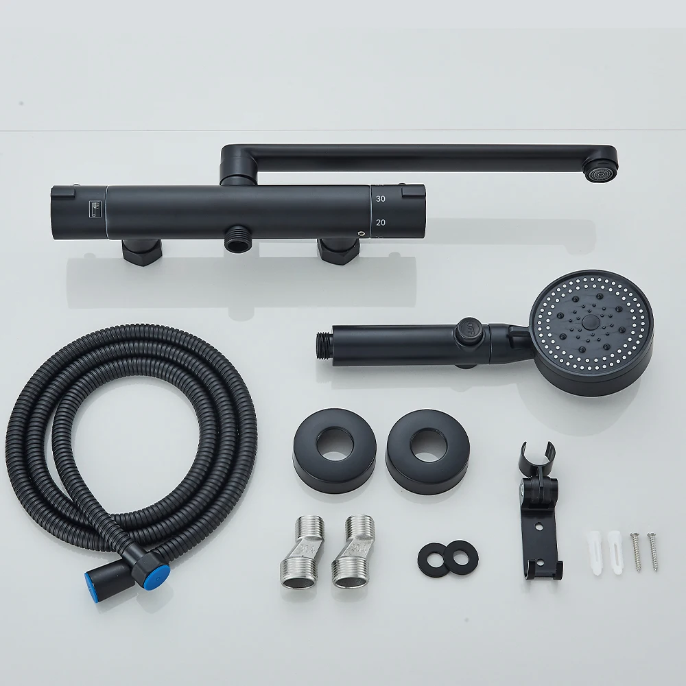 Thermostatic Shower Faucet Bathroom Black MixerTap Thermostat Wall Mounted Bathtub Thermostatic Shower Brass Thermostatic Mixer 5