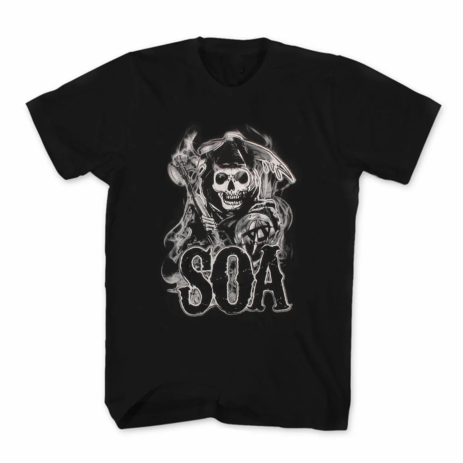 

Классическая мужская футболка SOA Smoke Grim Reaper с символами мотоциклиста, повседневная мужская футболка из 100% хлопка с круглым вырезом и коротким рукавом, размер телефона