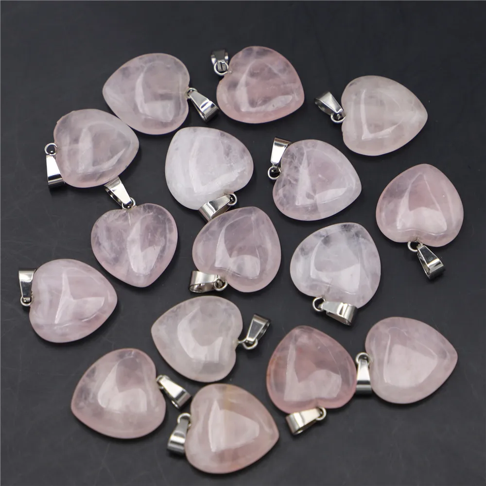 Fashion Natural Rose Quartz Stone Crystal Heart Fan Pendants Charms Waterdrop Gourd Star Moon for Women Jewelry Making 30PCS