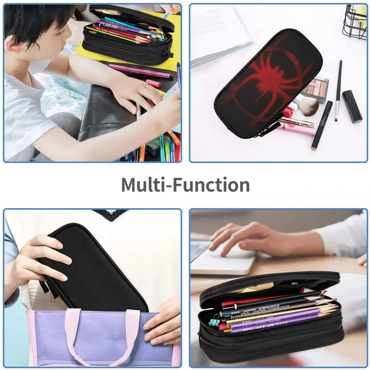 Miles Morales Spider Symbol Pencil Cases Large Storage Pen Bags Pen Box Pencil Pouch For Boys Girls Students Stationery School