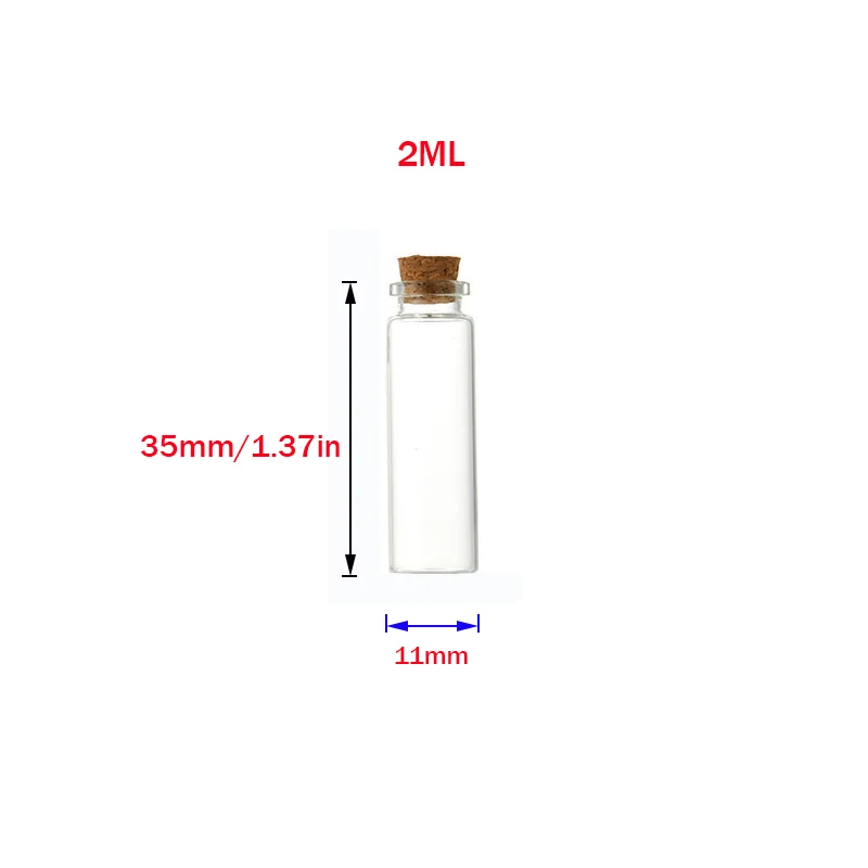 Bouteille en verre transparent avec bouchon en liège, bocal à épices  africain, expérience scientifique, bouteille de dérive artisanale, 2ml,  11x35mm