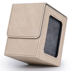 Premium Trading Card Deck Box with Display Window - Holds Over 120 Sleeved Cards (Sand - Gray)