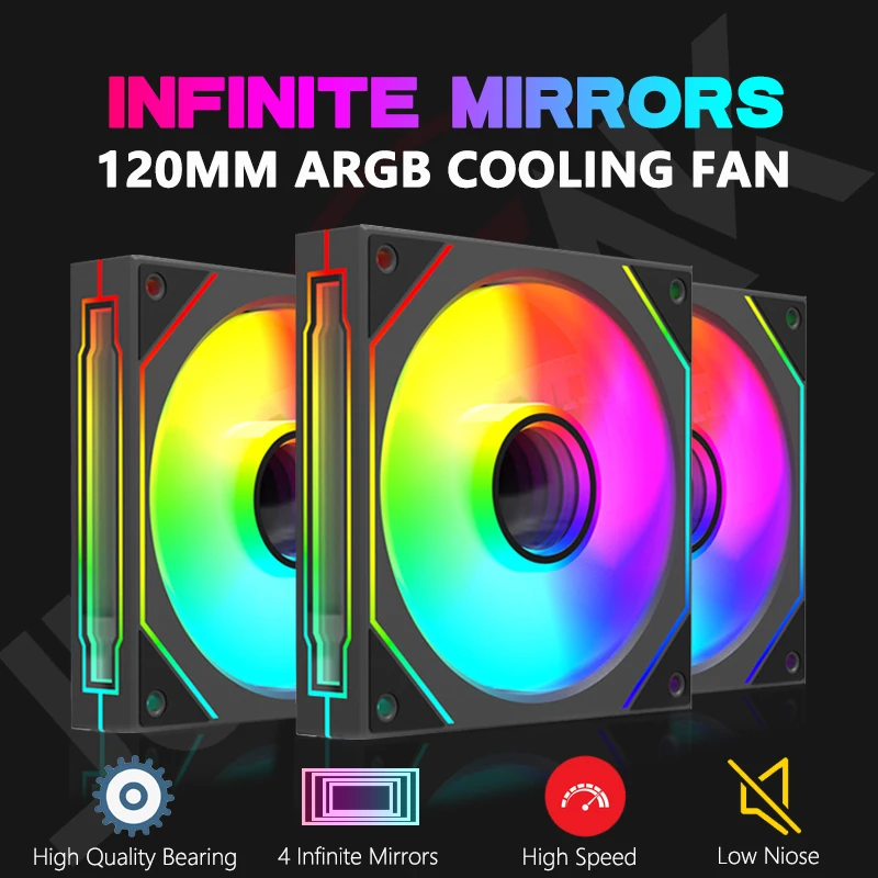 JUMPEAK Cooling Fans FX120, ARGB Sync Infinite Mirror Effect 120mm Cooling Fan PWM Quiet 12cm RGB Fans for PC Computer Case CPU Water Cooler