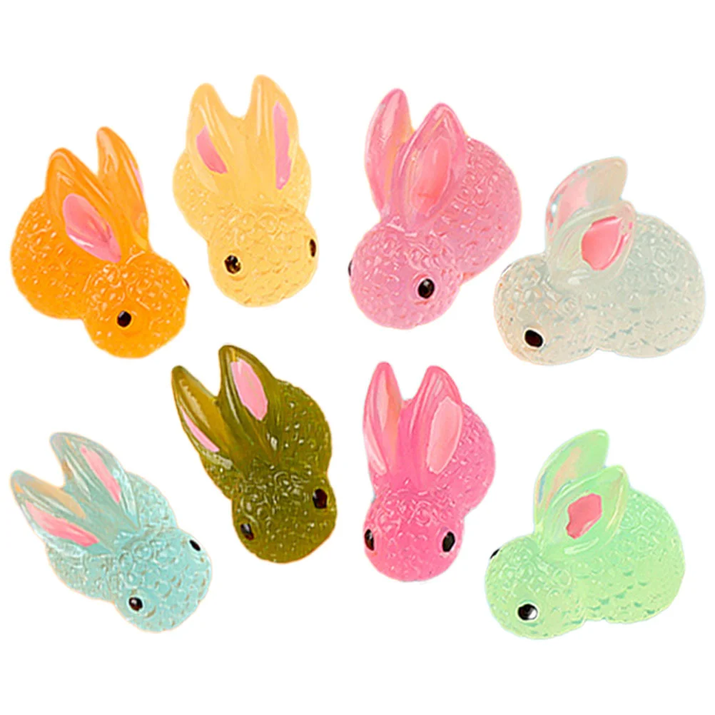 

18 Pcs Glow-in-the-dark Rabbit Micro Landscape Resin Decor Miniature Bunny Statues House Ornaments Small Craft Decors