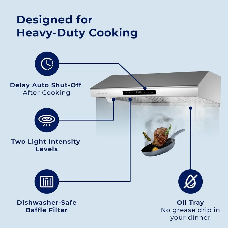 Hauslane Chef Series 30” PS10 Under Cabinet Range Hood PRO PERFORMANCE Stainless Steel Electric Stove Ventilator 3 Speed Exhaust 2