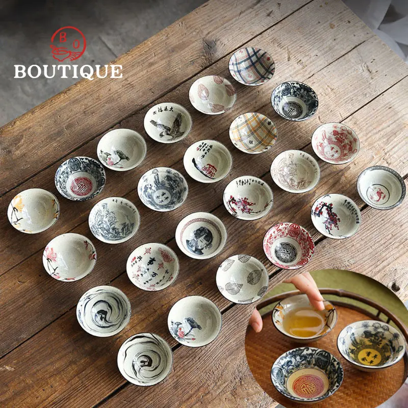 1 PCS Antique Plant Ash Porcelain Teacup Travel Ceramic Tea Bowl Anti Scaling Handmade Cone Cup Retro Meditation Cup Teaset 70ml