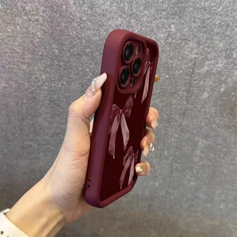 Stylish Retro Burgundy Bow-Patterned Phone Case Cover