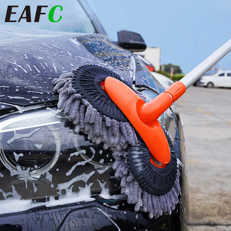 Eafc Car Wash Mop Double Brush Head Rotating Car Brush Threesection Telescopic Mop Roof Window