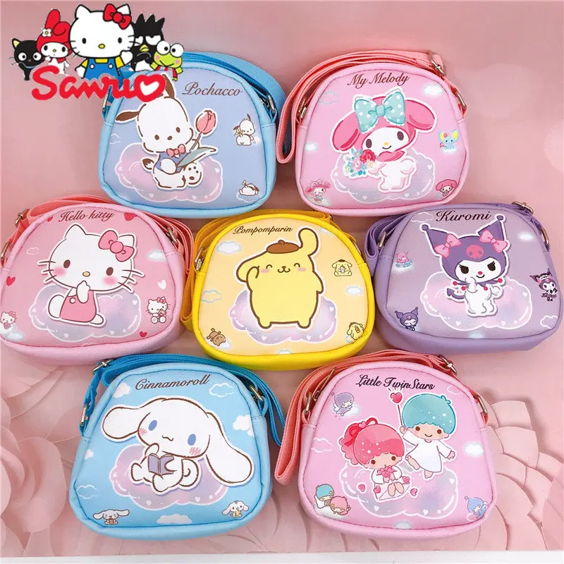 

MINISO Melody Kuromi Hello Kitty Cinnamoroll Pochacco Kids Crossbody Shoulder Bag Cloud Print Saterie Bag Student Carry-On Bag