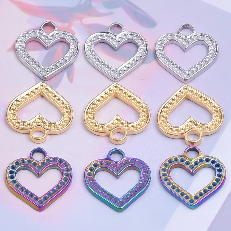 

6Pc Heart Can Be Set Rhinestone Pendant DIY Crafts Accessories Stainless Steel Charm Jewelry Making Anti-stress Pendants Bulk