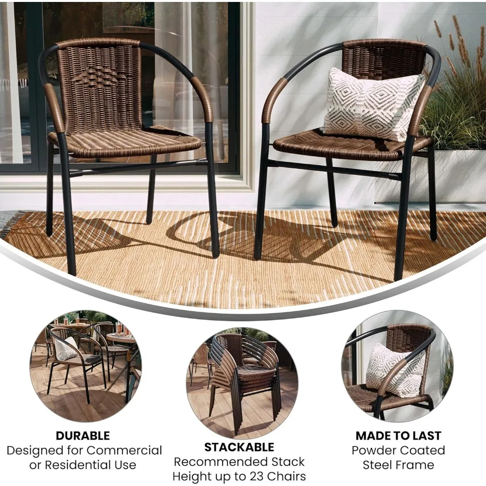 2 Pack Medium Brown Rattan Indoor-Outdoor Restaurant Stack Chair 4